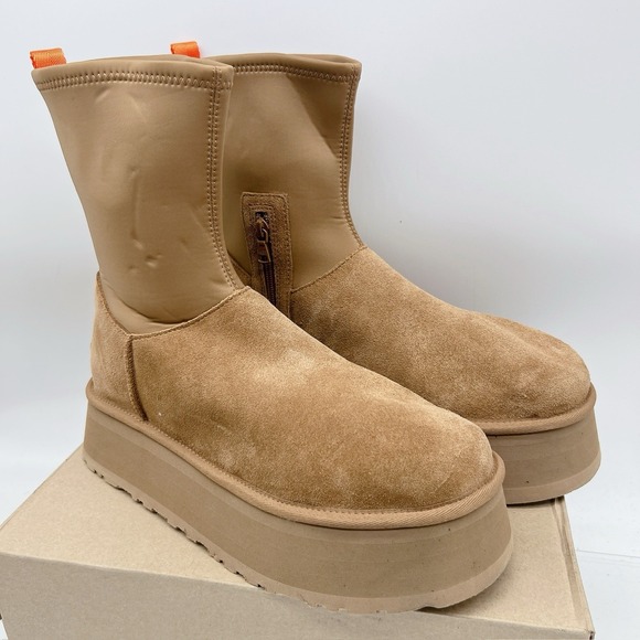 UGG WOMEN'S CLASSIC DIPPER Platform SUEDE SHEARLING LINED BOOTS CHESTNUT US 10 - Picture 6 of 16